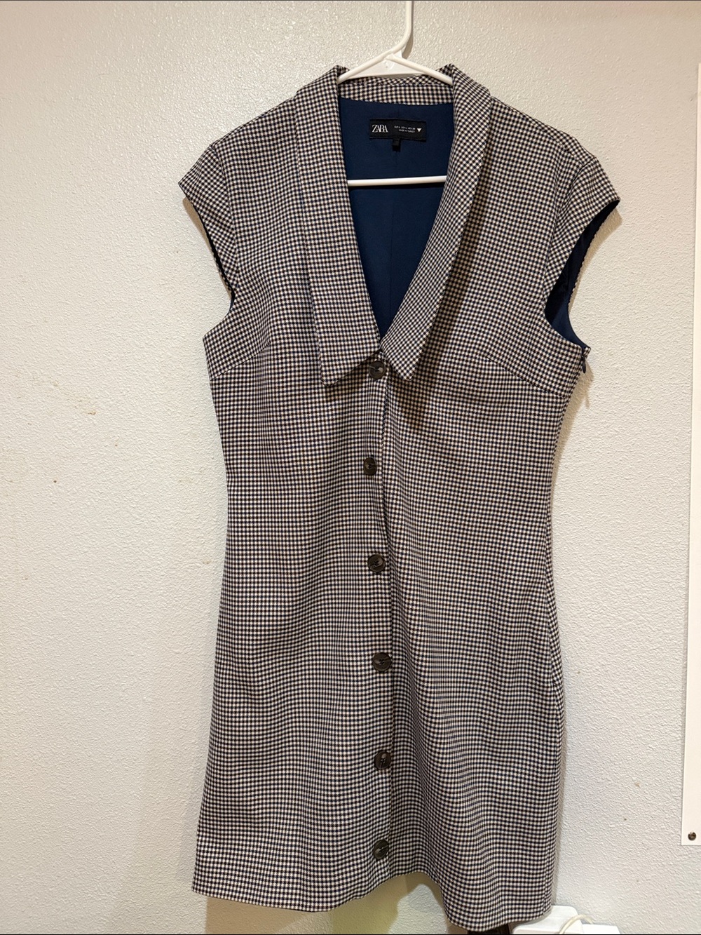 Zara Black & White Houndstooth Button-Front Dress